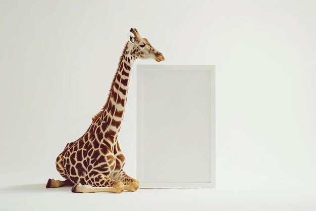 Photo a giraffe sitting next to a white box