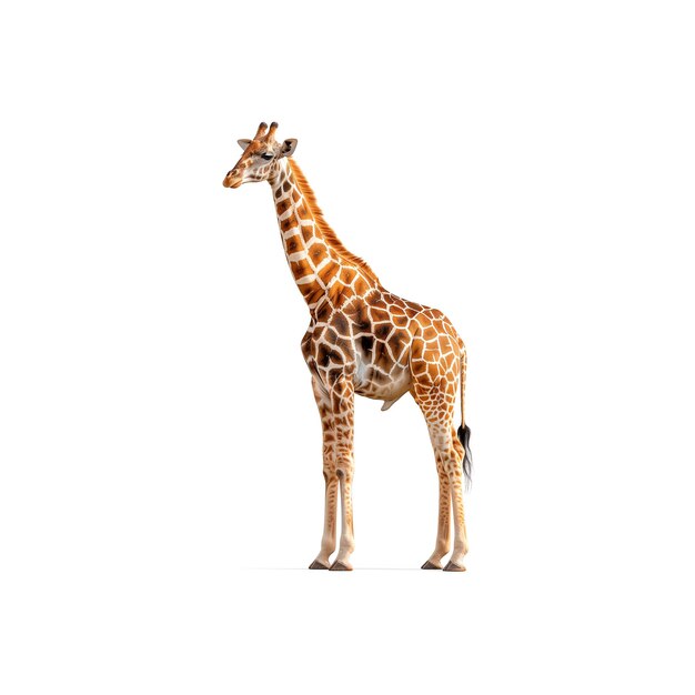 Photo giraffe standing in front of white background generative ai