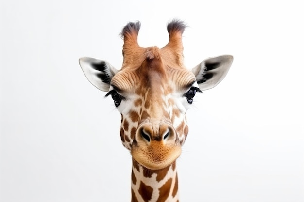 a giraffe standing in front of a white background