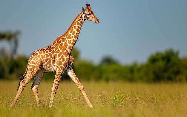 Giraffe standing in meadow Generative AI