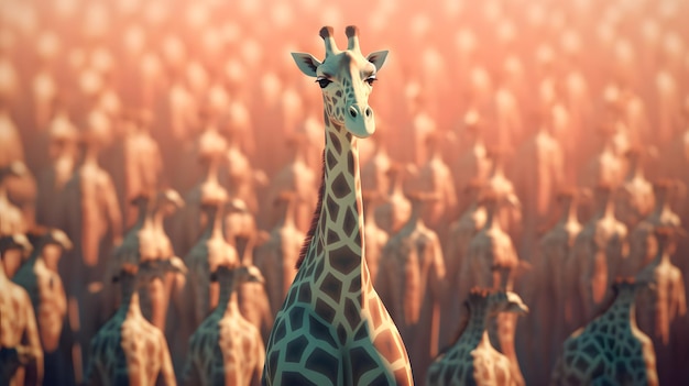 Photo a giraffe stands in front of a crowd of people.