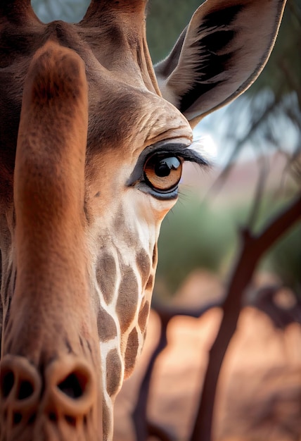 Giraffe staring directly into the camera generative ai