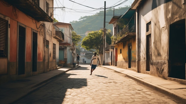 Giraffe Strolling Through Quaint Town with Buildings Generative AI