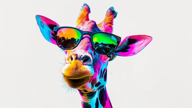 giraffe in sunglasses art summer animal illustration on white background