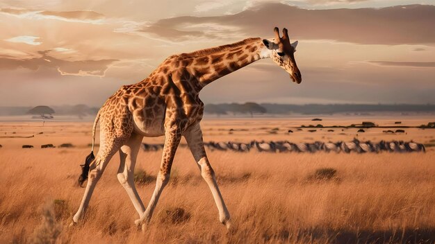 Giraffe Walking in savanna