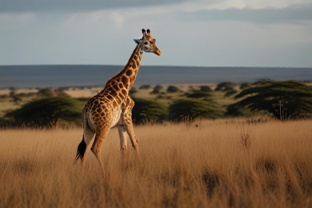 Giraffe walking through the grasslands in kenya