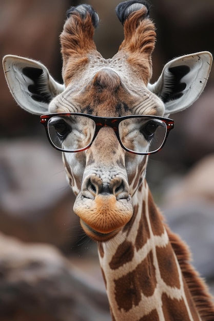 Photo a giraffe wearing glasses