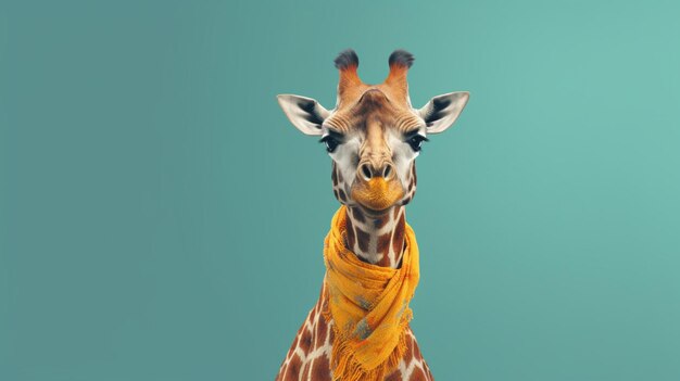 Giraffe wearing a scarf in front of studio Generative Ai