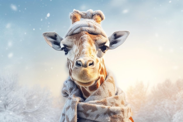 A giraffe wearing a scarf and a scarf