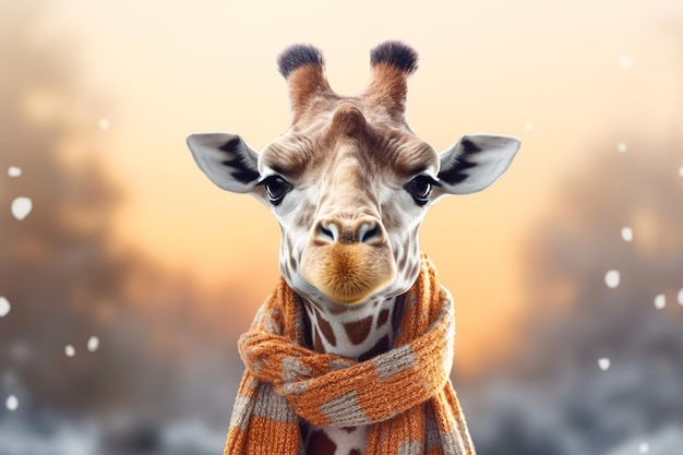 A giraffe wearing a scarf that says'giraffes'on it