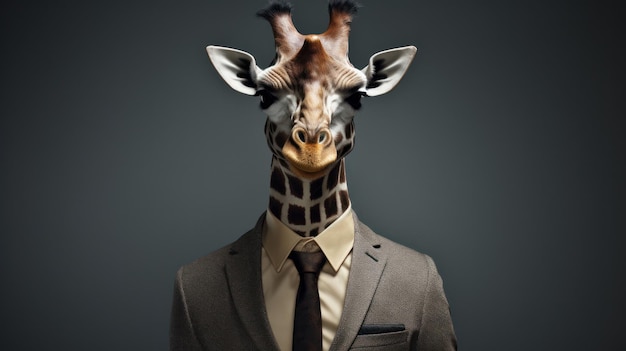 giraffe wearing suit on the grey background