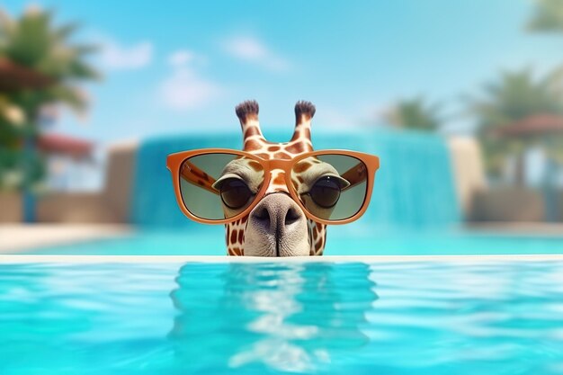 Giraffe wearing sunglasses