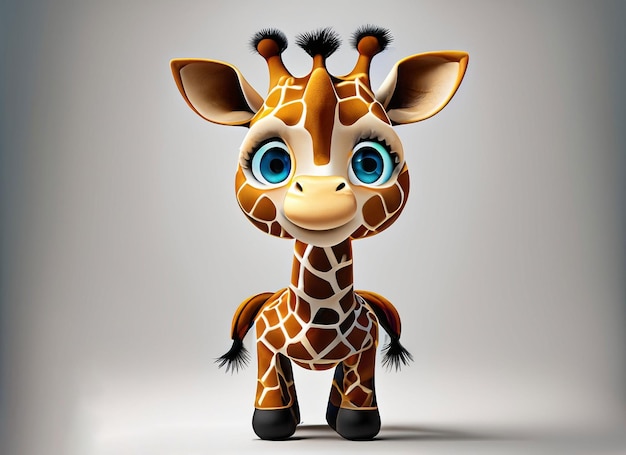 giraffe on white background cute 3D cartoon Generative AI animal