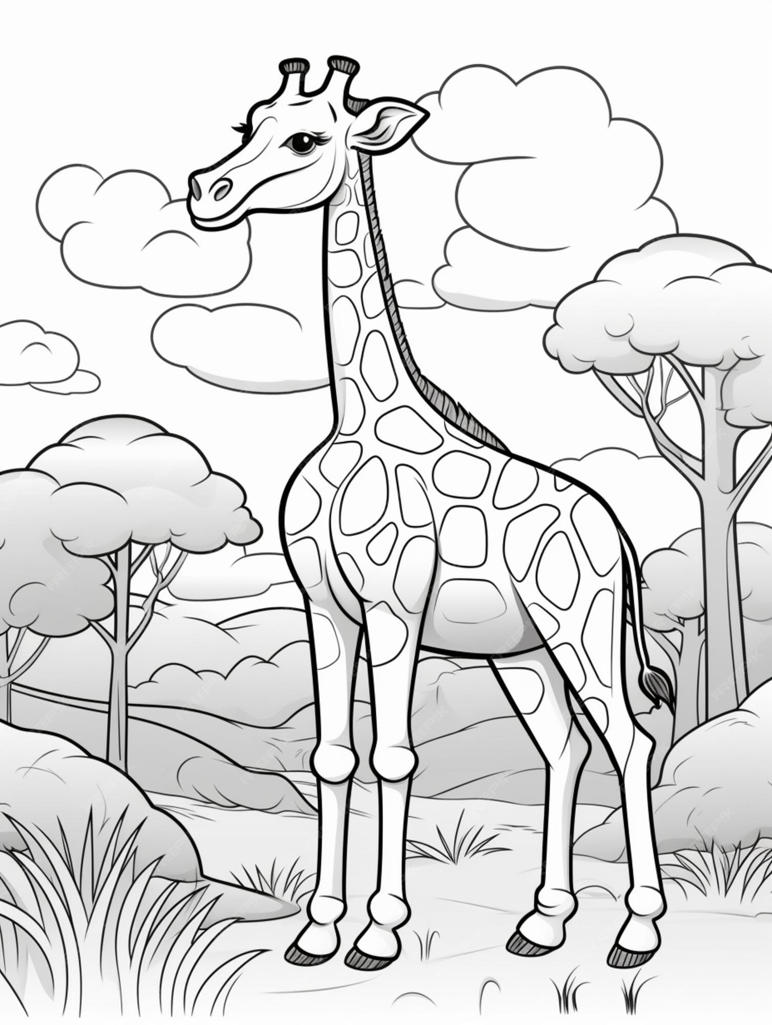 Premium Photo | Giraffe in the wild coloring page