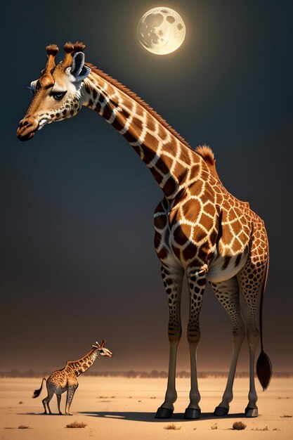 Photo giraffe wildlife wallpaper background hd photography illustration under the moon at night