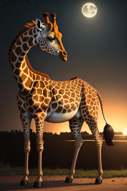 Photo giraffe wildlife wallpaper background hd photography illustration under the moon at night