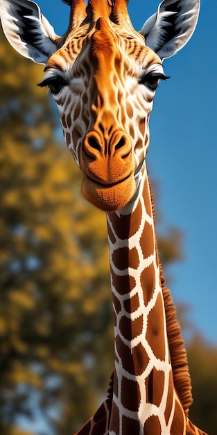 Foto una giraffa con un motivo marrone e bianco che dice giraffa.