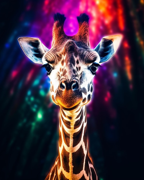 A giraffe with a colorful background and the word giraffe on it