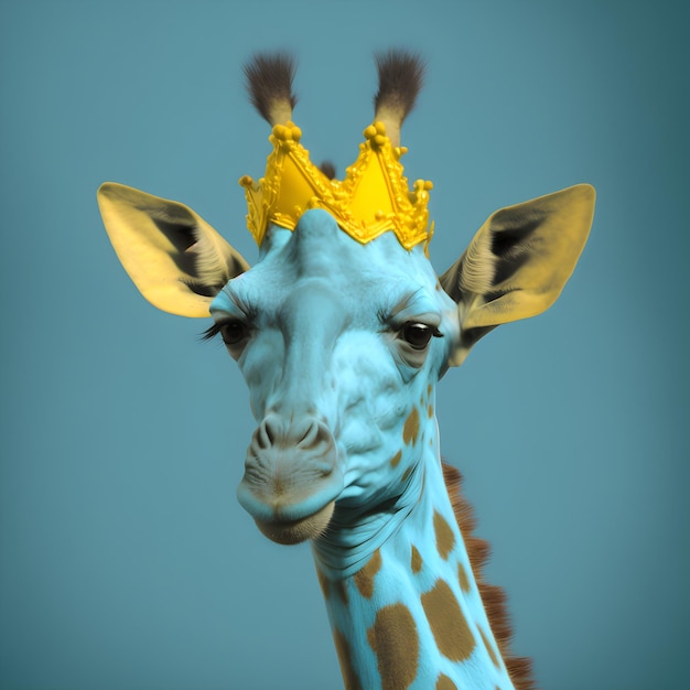 A giraffe with a crown on it's head