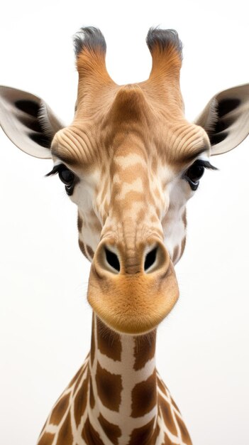Giraffe with long head on a white background