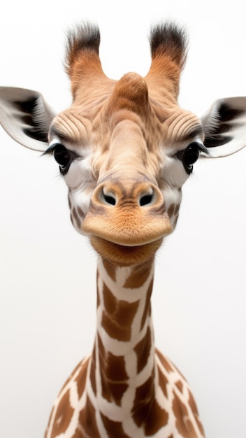 Giraffe with long head on a white background