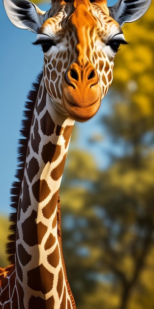 Foto una giraffa con un collo lungo e un sorriso sul volto.