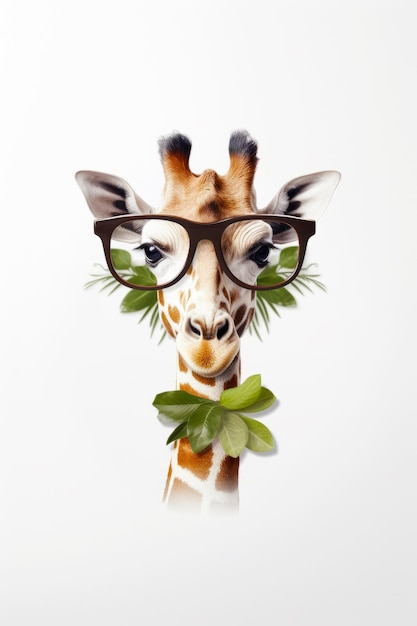 Foto giraffa con un paio di occhiali sulla testa ia generativa