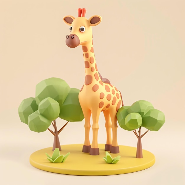 a giraffe with a red nose stands in front of treesCute giraffe 3d image world wildlife day concept