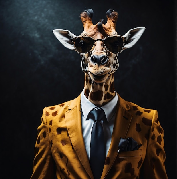 Photo giraffe with sunglasses elegant