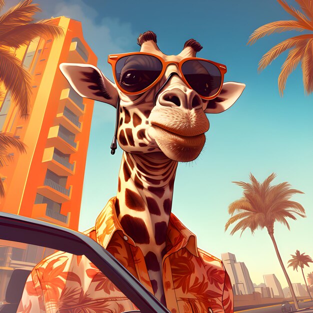 Photo giraffe with sunglasses