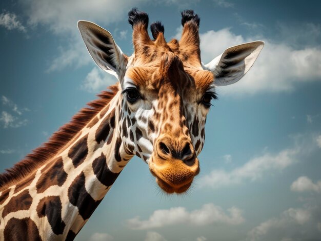 a giraffe with a very long neck and a very long nose