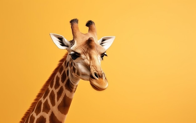 A giraffe with a yellow background and the word giraffe on it