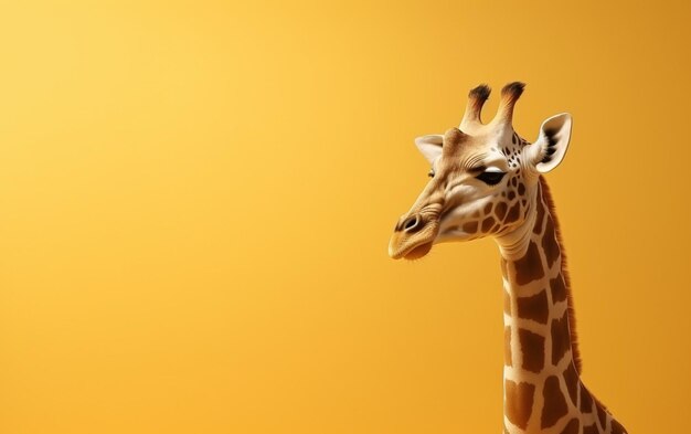 A giraffe with a yellow background and the word giraffe on it.