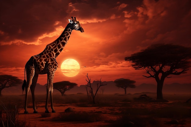 Giraffe39s Grace at Sunrise Generative Ai