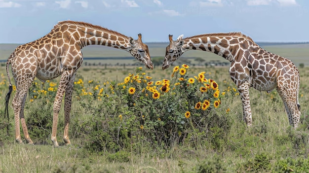 Premium Photo | Giraffes graze in the fields amidst natural beauty