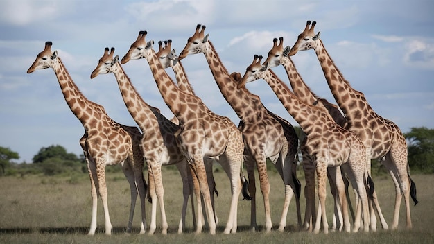 Giraffes herd in savannah