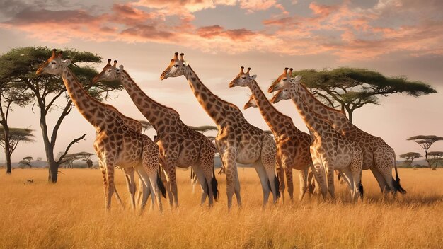 Giraffes herd in savannah