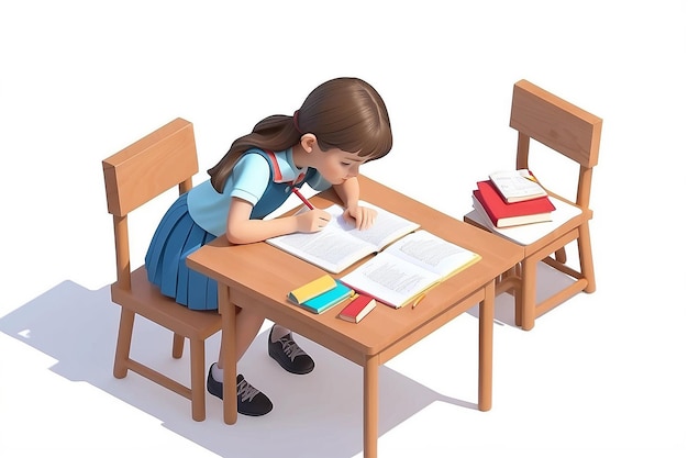 Photo a girl of 68 years old the student sits at the table and writes