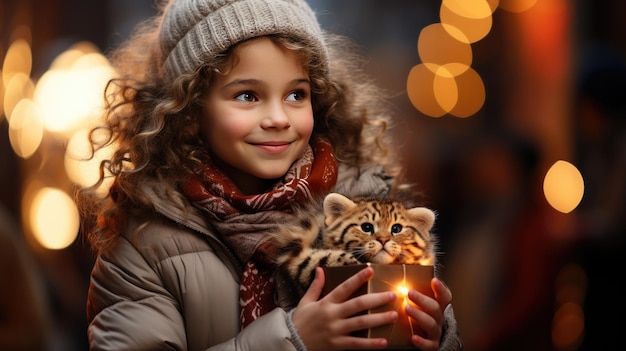 Girl Amidst the Enchanted Christmas Street