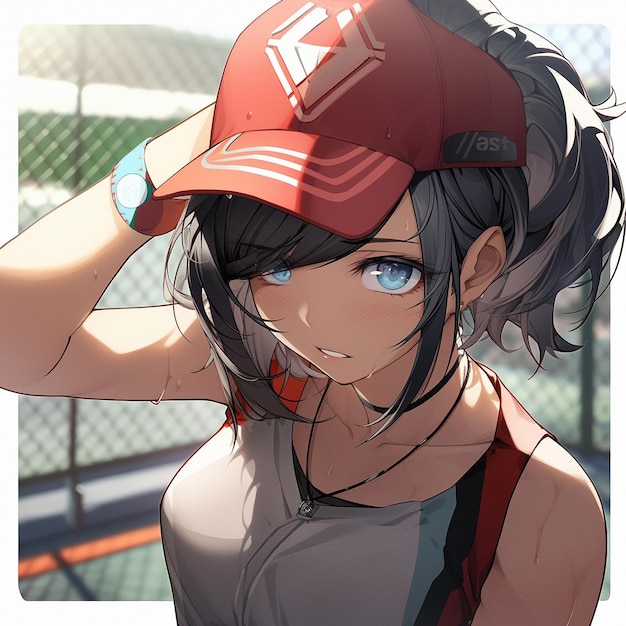 A girl in an animestyle baseball cap