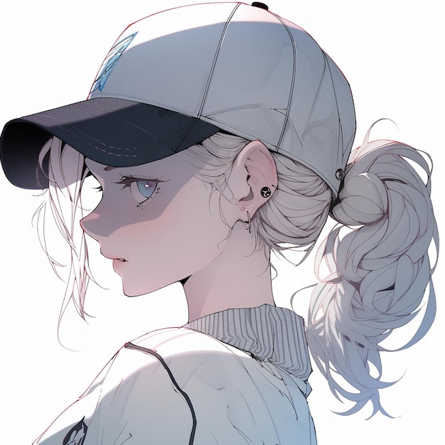 Девушка в бейсболке в стиле аниме