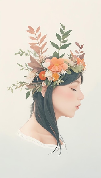 A Girl Art With Floral Crown