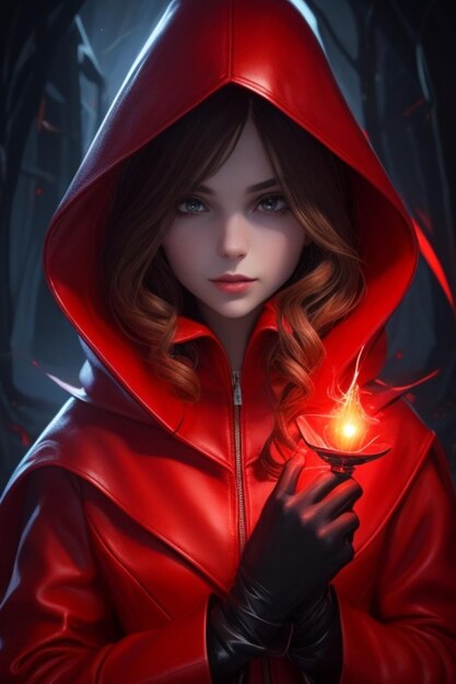 Girl assassin magician in a red cloak