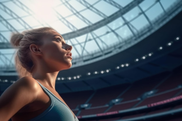 Girl Athlete Warming Up at Stadium Before Running Workout