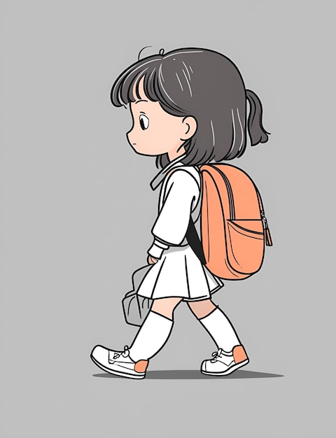 学校漫画スタイルの国際学生の日のコンセプトに歩く女の子のバックパック