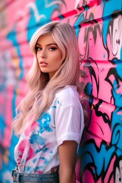 Foto girl barbiecore graffiti banner arte espressiva e stile vibrante