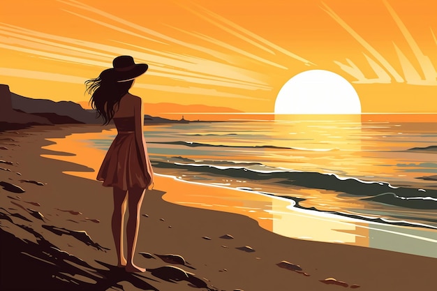 Girl on beach vector AI generative