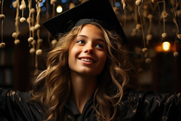 Photo girl beautiful light skinned teenager a 12th grade senior in gradutation cap and gown