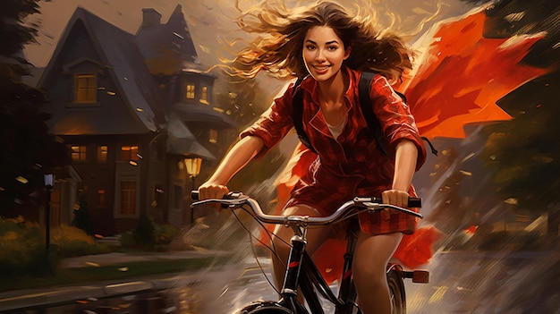 A Girl on a Bicycle Enjoying the Ride