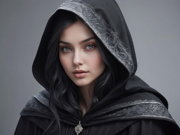 Foto una ragazza con un vestito nero è bella come una regina.